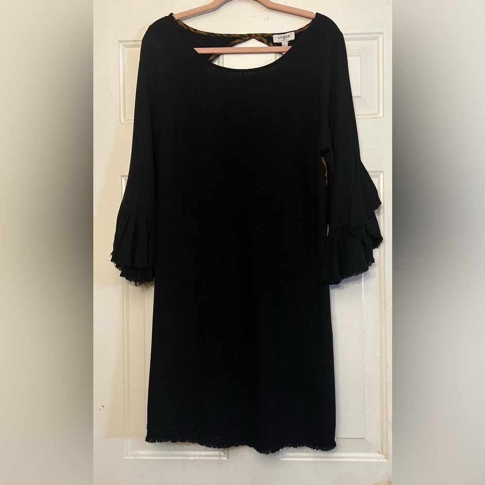 🔥 NWT Umgee Leopard & Black Boho Dress - Bell Sleeves - Large - Picture 2 of 8